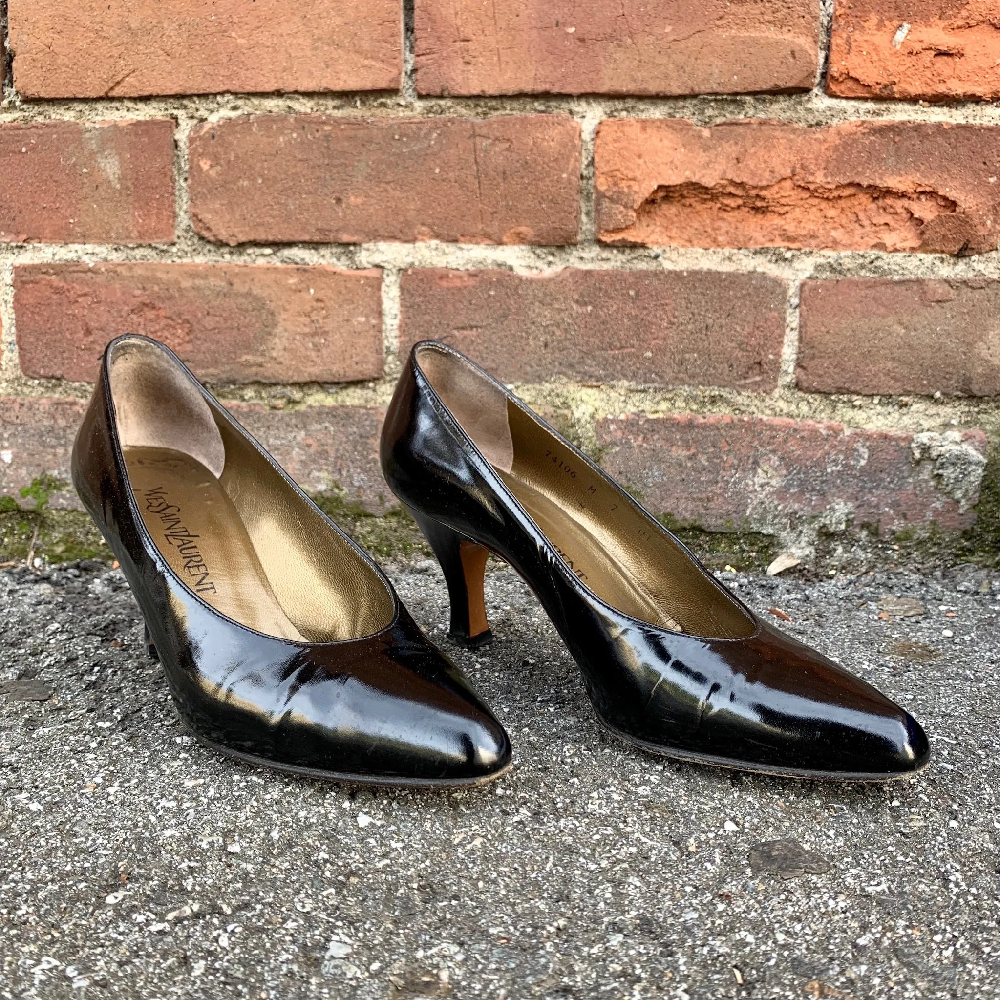 1980s Yves Saint Laurent Black Patent Pump