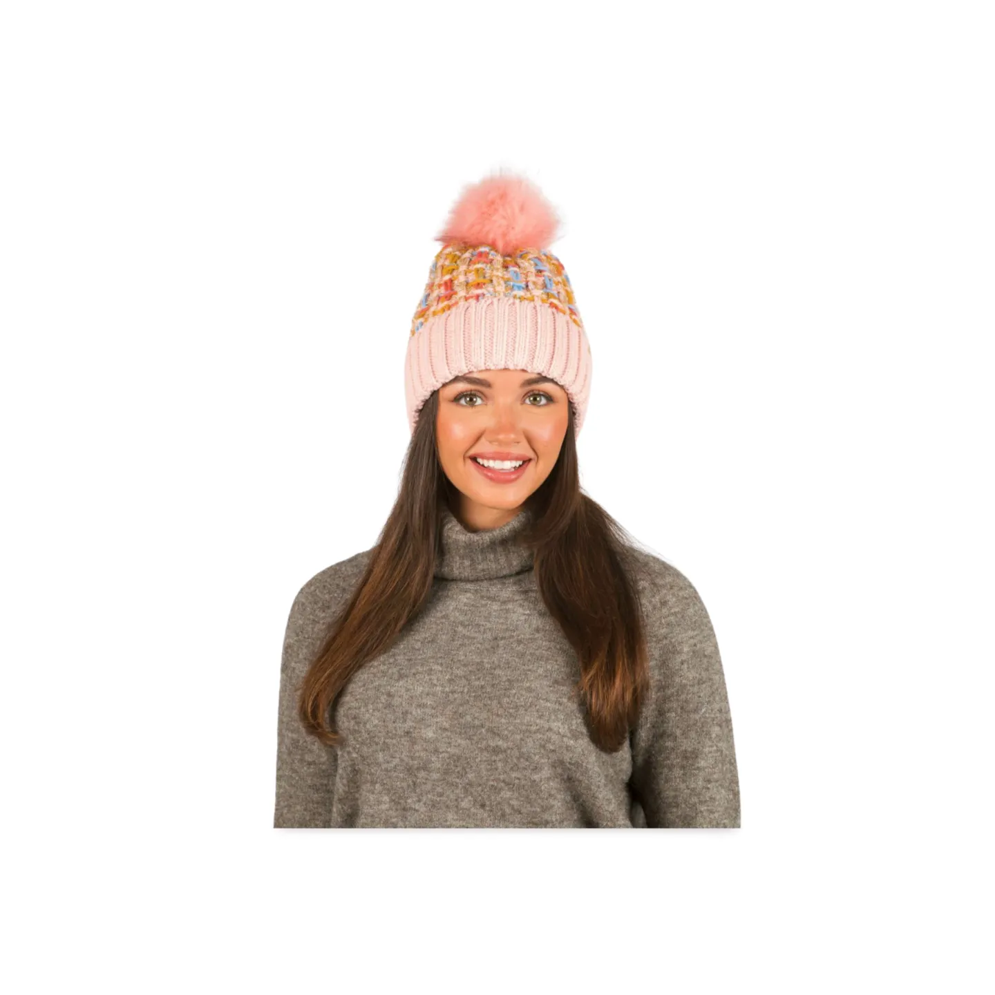 ABB0802 - CHUNKY KNIT BEANIE WITH FAUX POM AND LINING