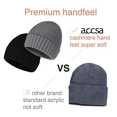 accsa 2 Pack Winter Knit Beanie Hat for Men Women Winter Stretchy Hats for Women Soft Warm Unisex Cuffed Beanie Black and Grey