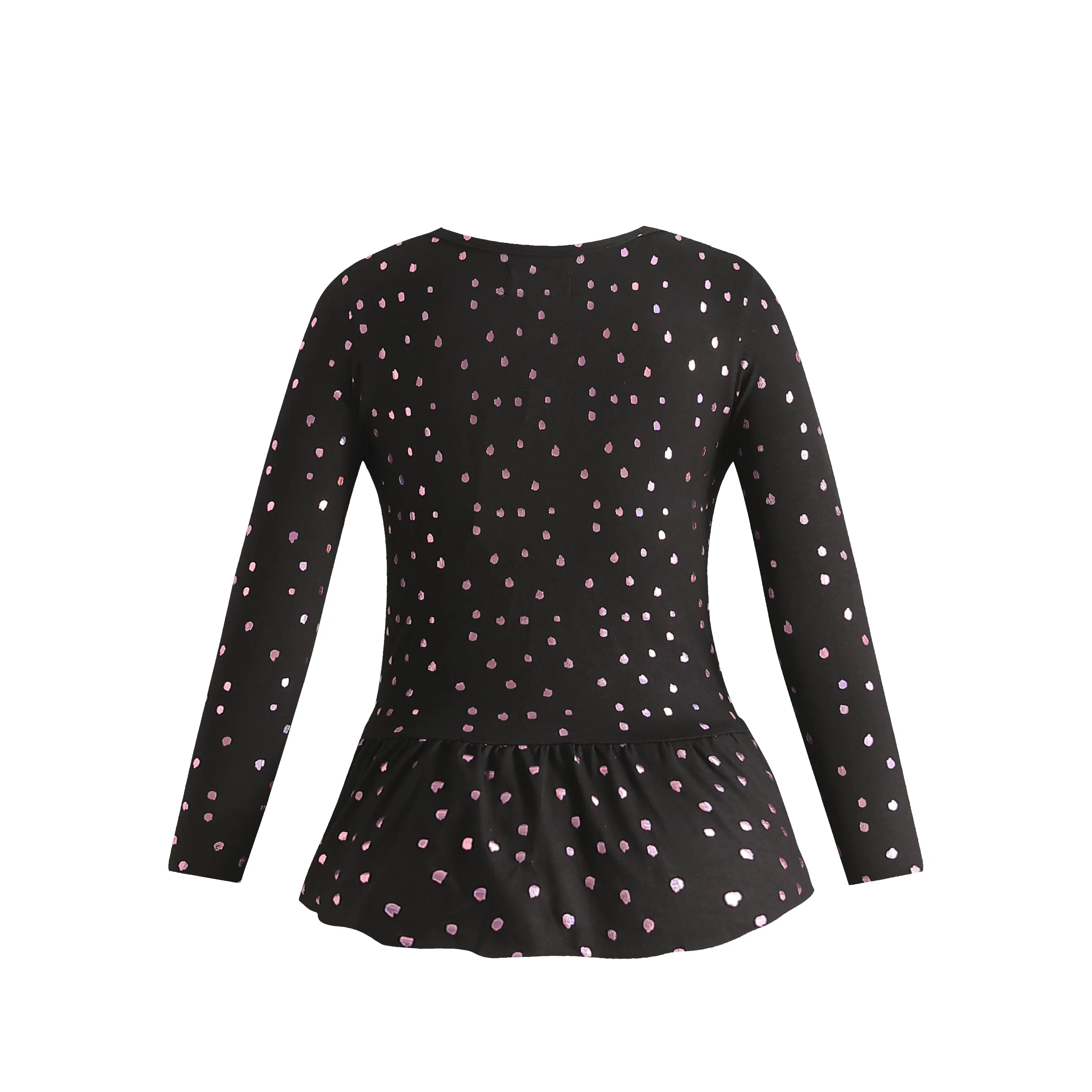 ALMA-LS-FRILL-TSHIRT (KIDS) - BLACK PINK HOLOGRAPHIC DOT