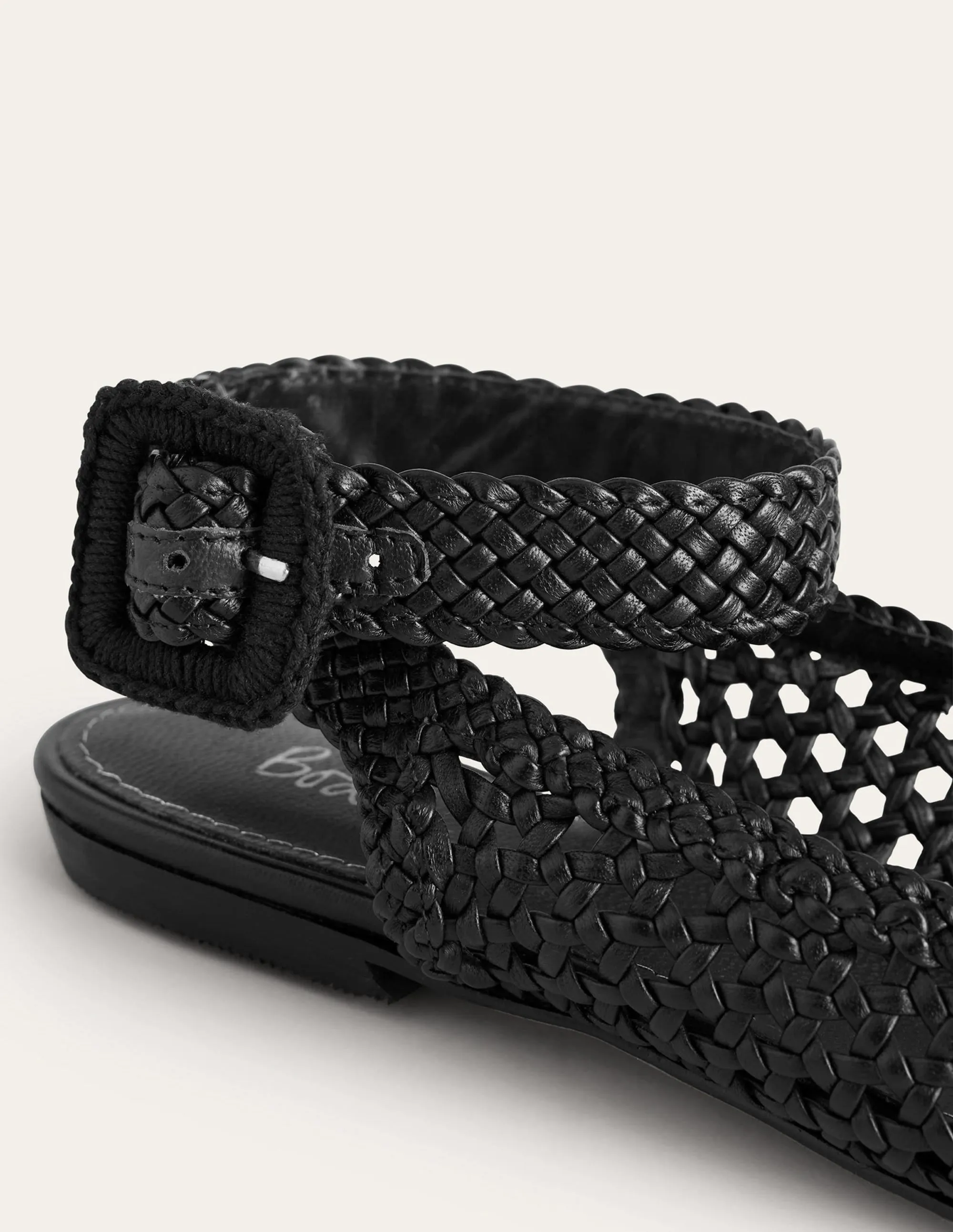 Ankle Strap Pointed Flats-Black Woven Leather