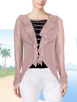 ASHORE RUFFLE AND LACE UP COLLAR CARDIGANS