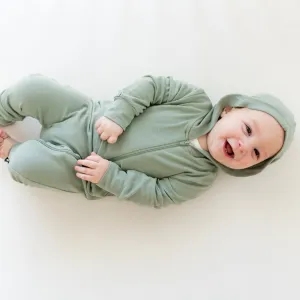 Bamboo Jersey Hooded Zippered Romper in Thyme