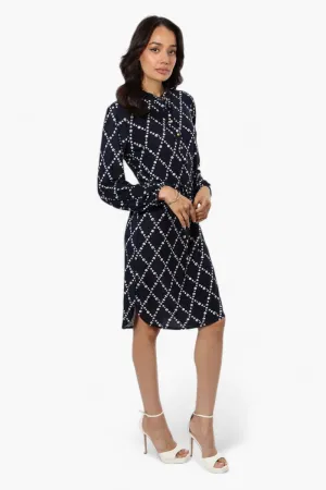 Beechers Brook Floral Long Sleeve Henley Day Dress - Navy