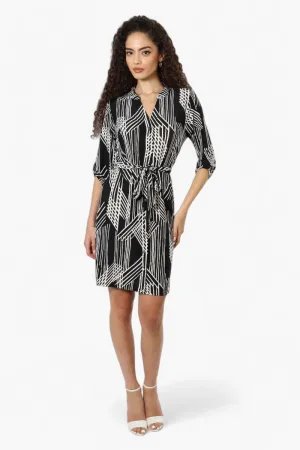 Beechers Brook Patterned Belted Button Down Day Dress - Black