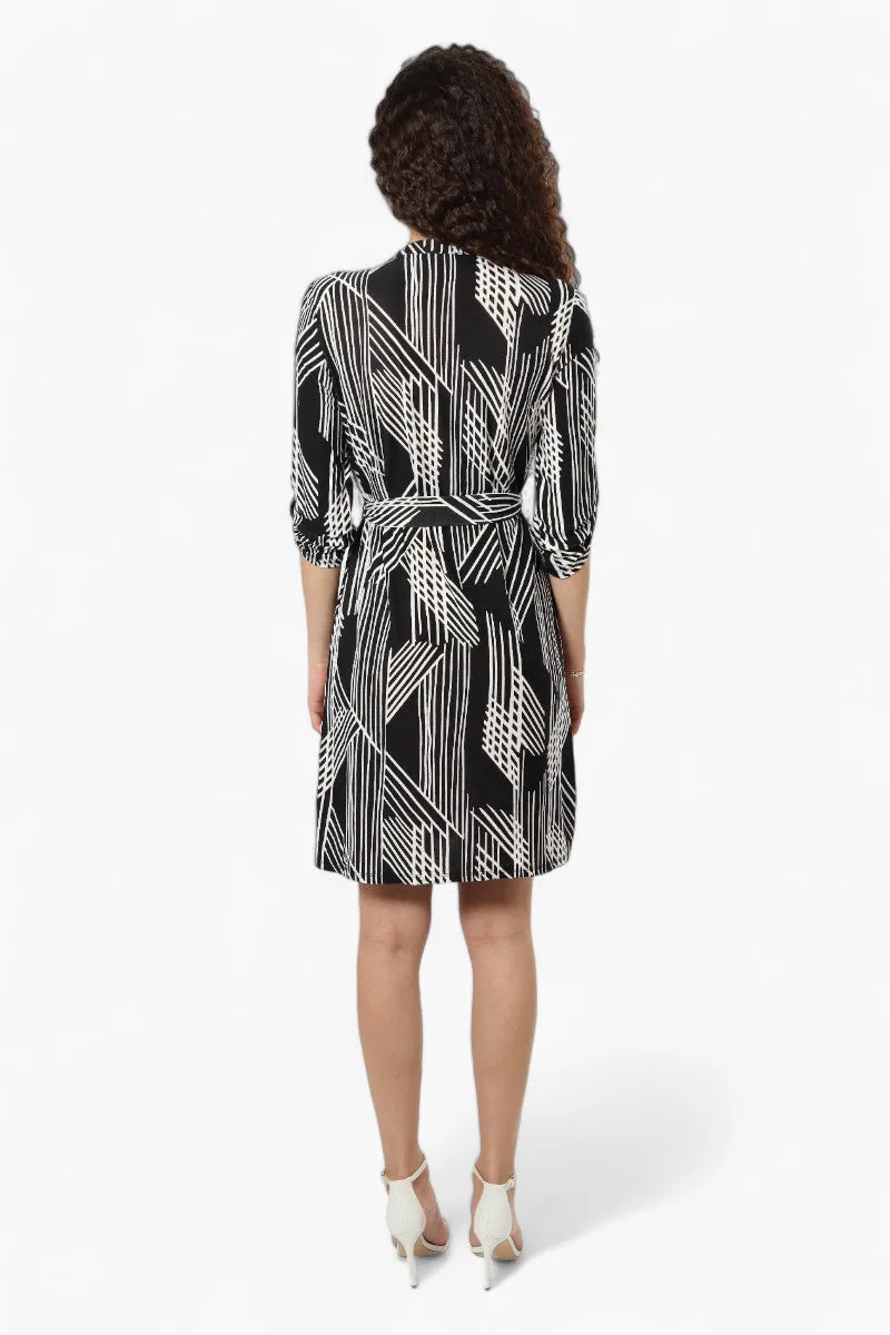 Beechers Brook Patterned Belted Button Down Day Dress - Black