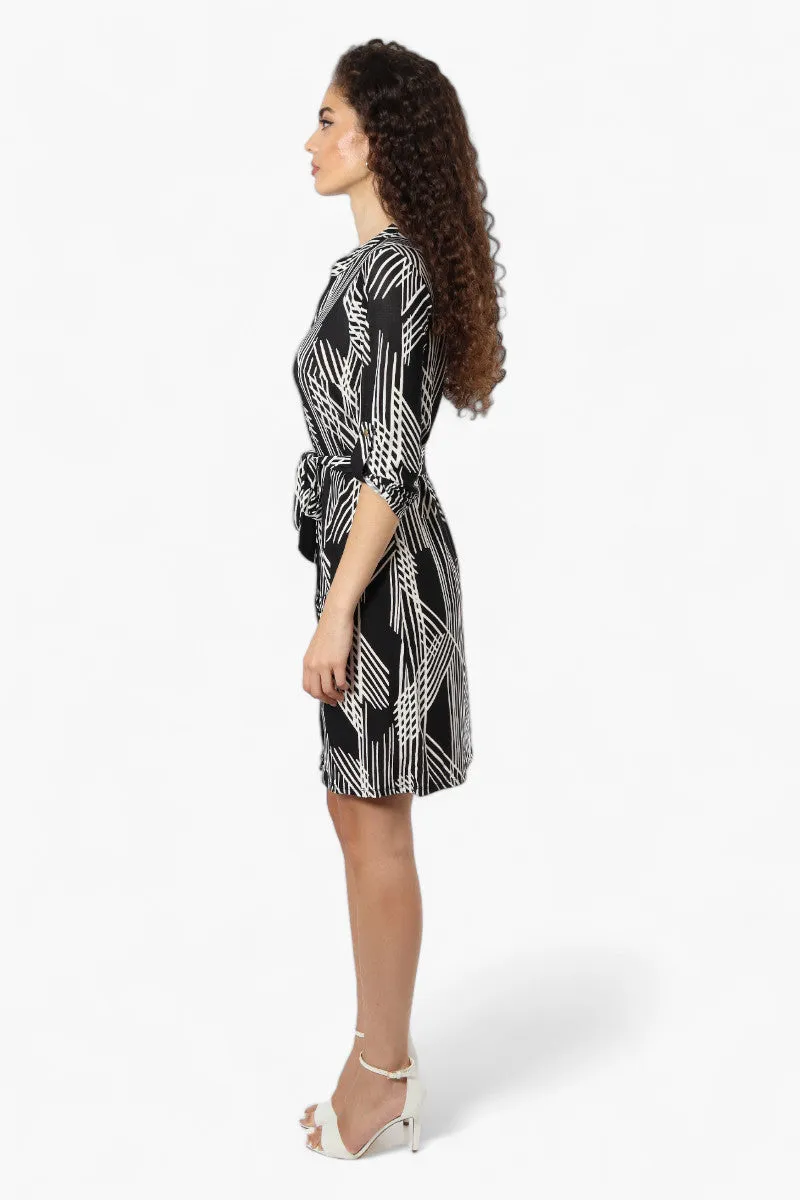 Beechers Brook Patterned Belted Button Down Day Dress - Black