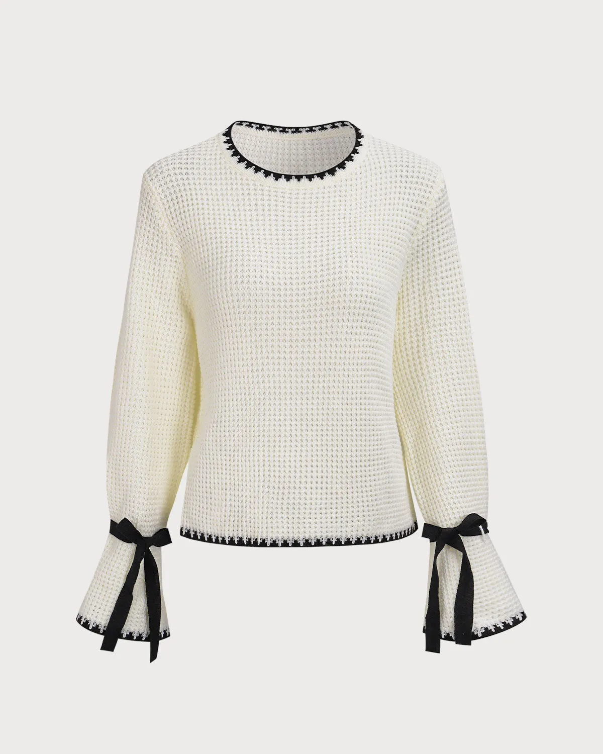 Beige Contrasting Bell Sleeve Sweater