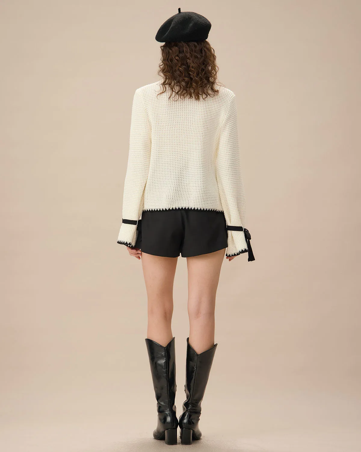 Beige Contrasting Bell Sleeve Sweater