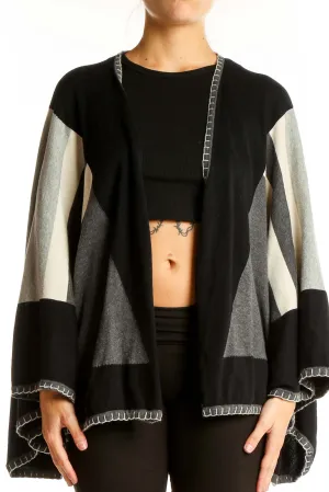 Black and Gray Geometric Knit Poncho