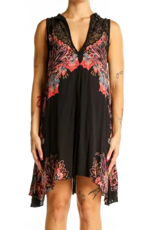 Black Pink Floral Bohemian Dress