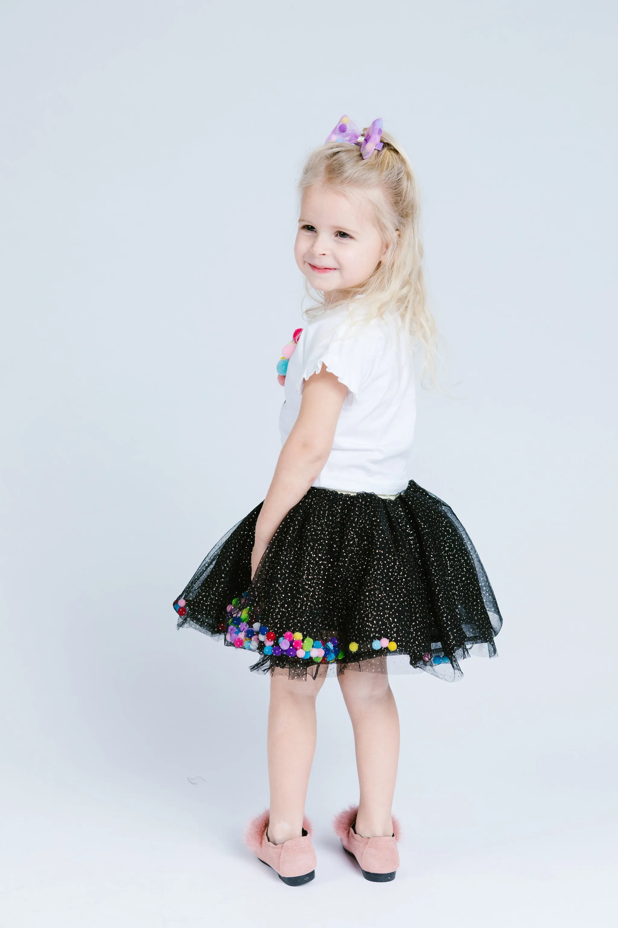 Black Pom Poms Skirt