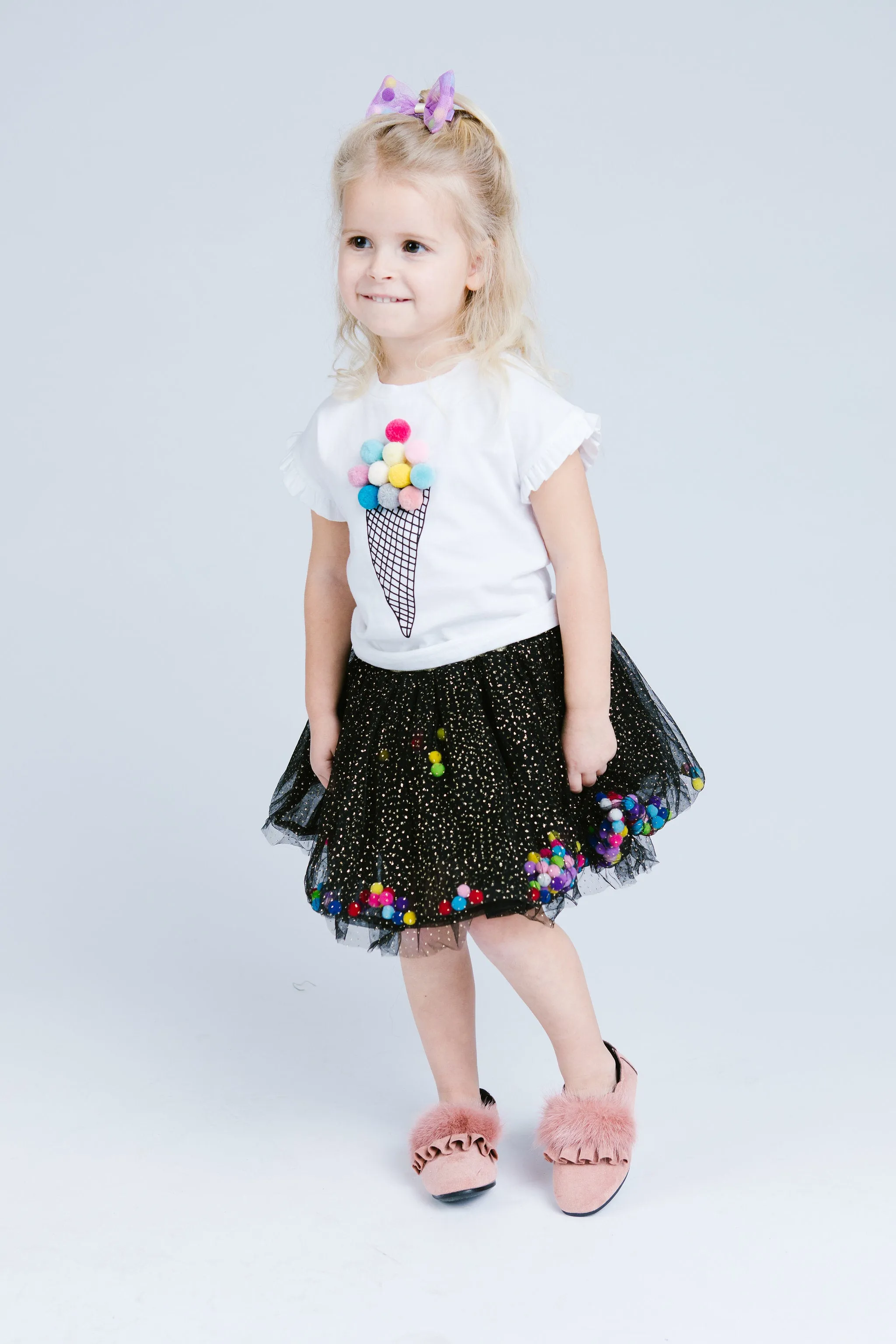 Black Pom Poms Skirt