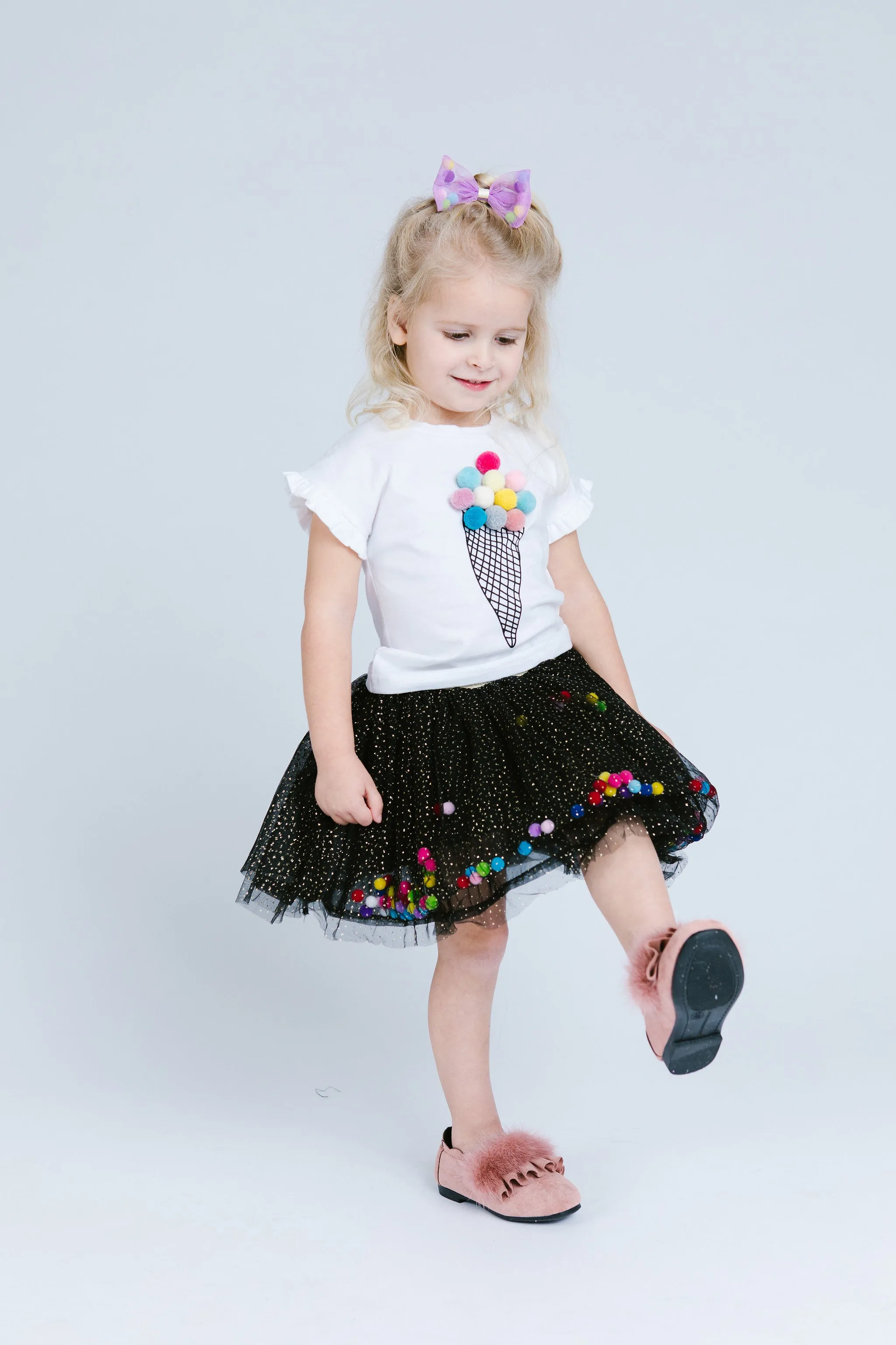 Black Pom Poms Skirt