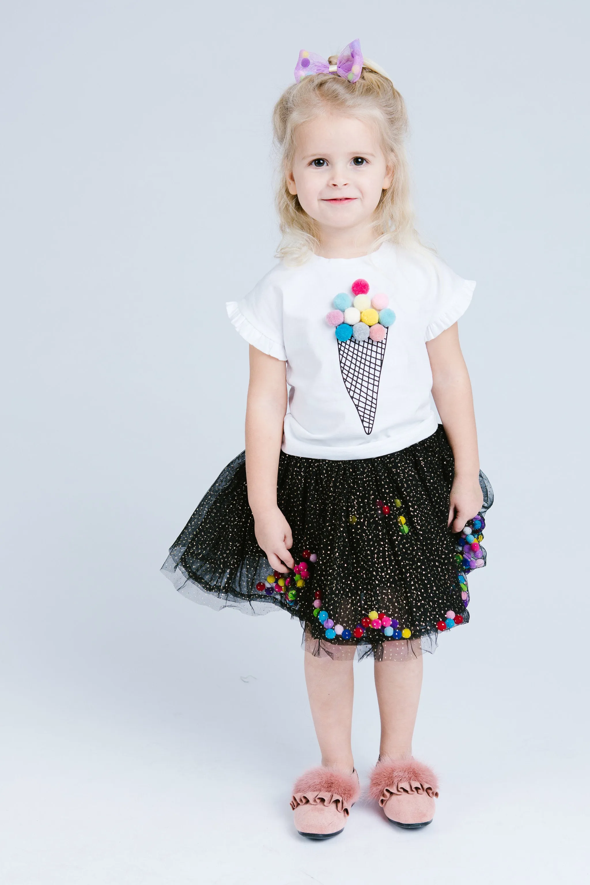 Black Pom Poms Skirt