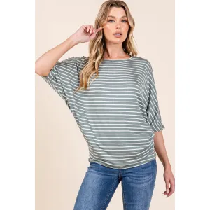 BOMBOM Striped Boat Neck Dolman Sleeve Top