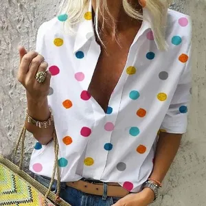 Dot Printed Casual Long Sleeve Blouse