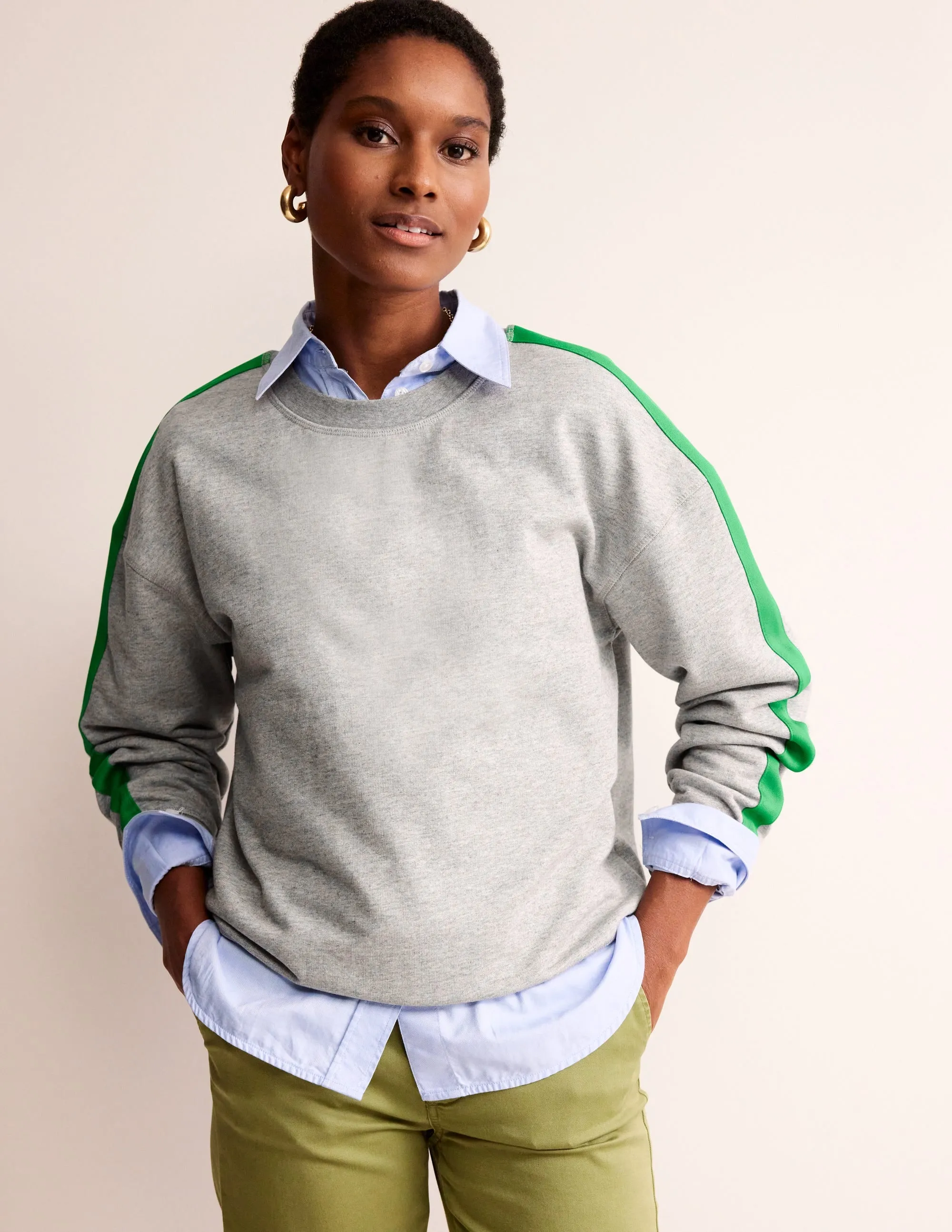 Drop Shoulder Sweatshirt-Grey Neon Stripe