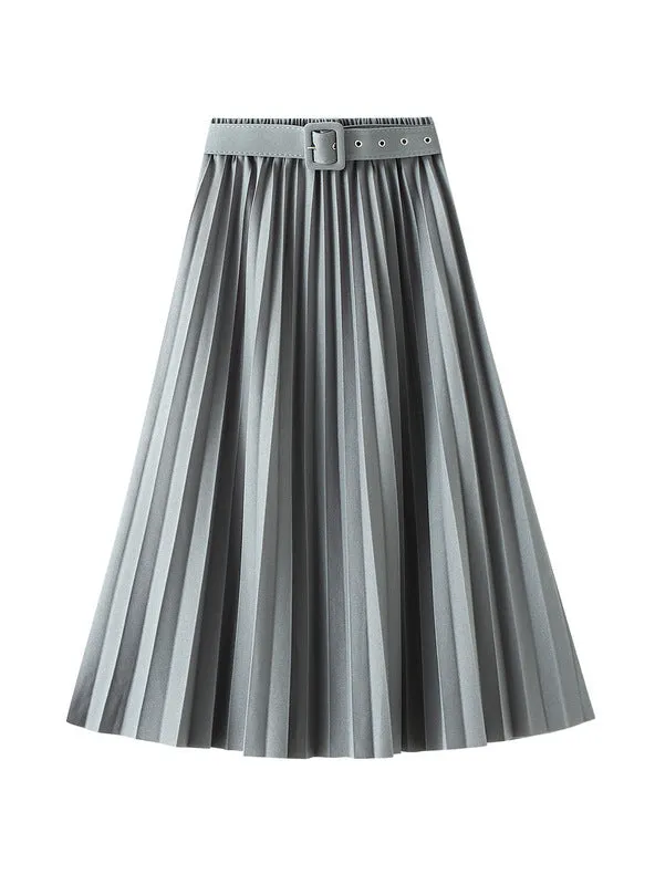 Elastic Waist Long Versatile Pleated Skirt