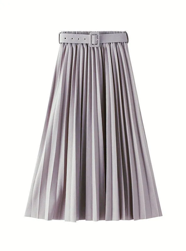 Elastic Waist Long Versatile Pleated Skirt