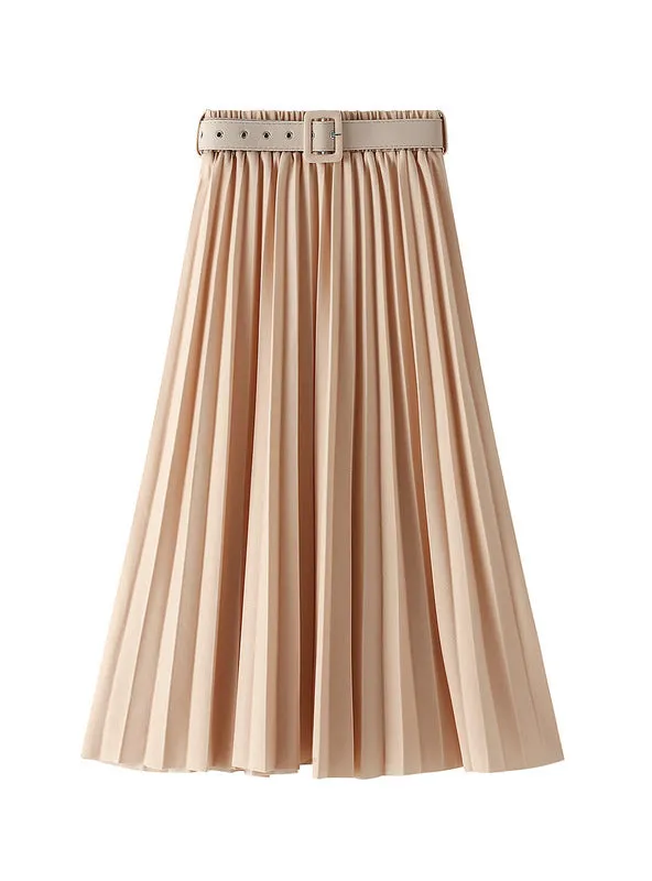 Elastic Waist Long Versatile Pleated Skirt