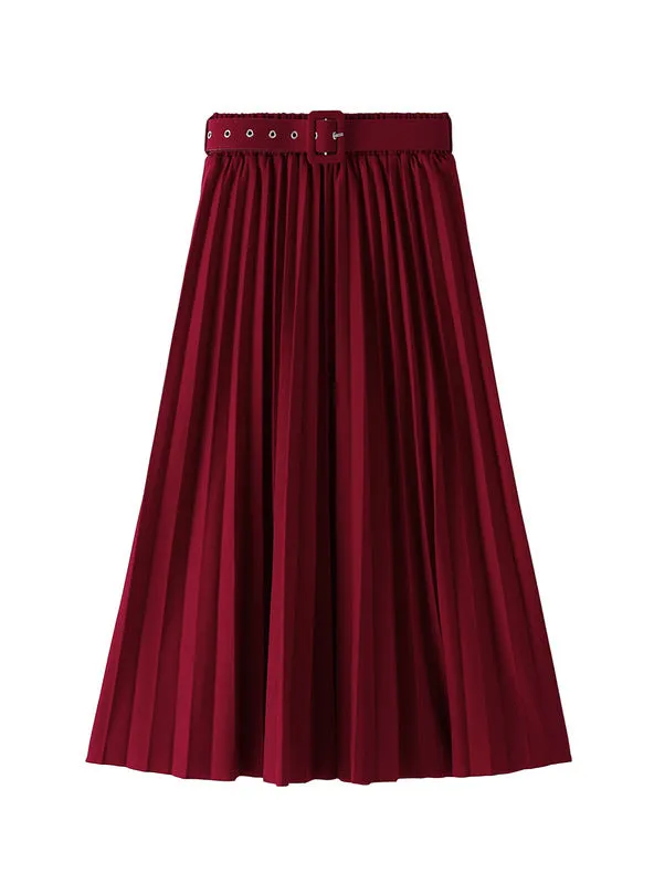 Elastic Waist Long Versatile Pleated Skirt