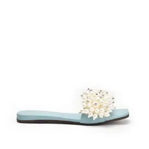 Elegant Blue Pearl-Embellished Flats | 531L-N