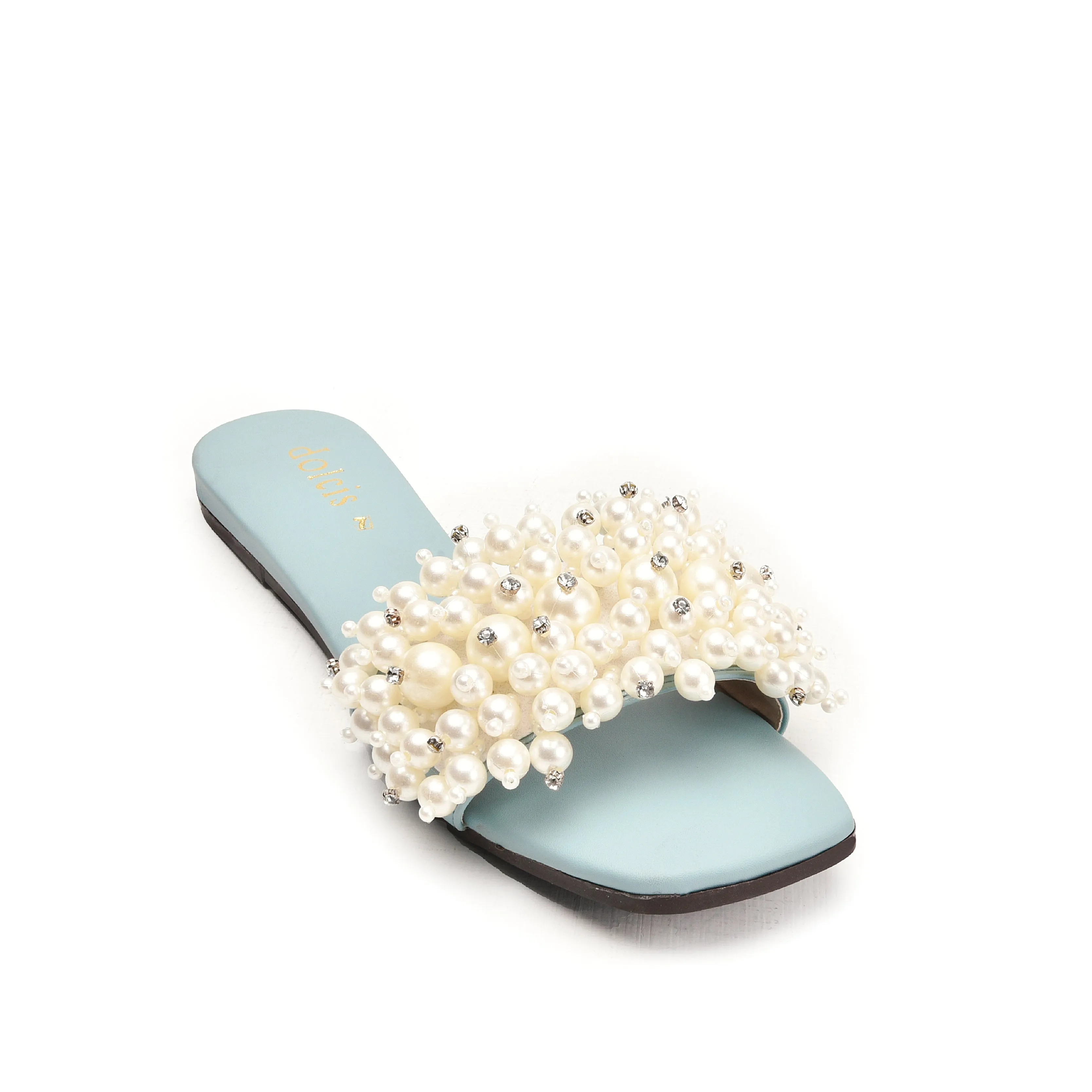 Elegant Blue Pearl-Embellished Flats | 531L-N