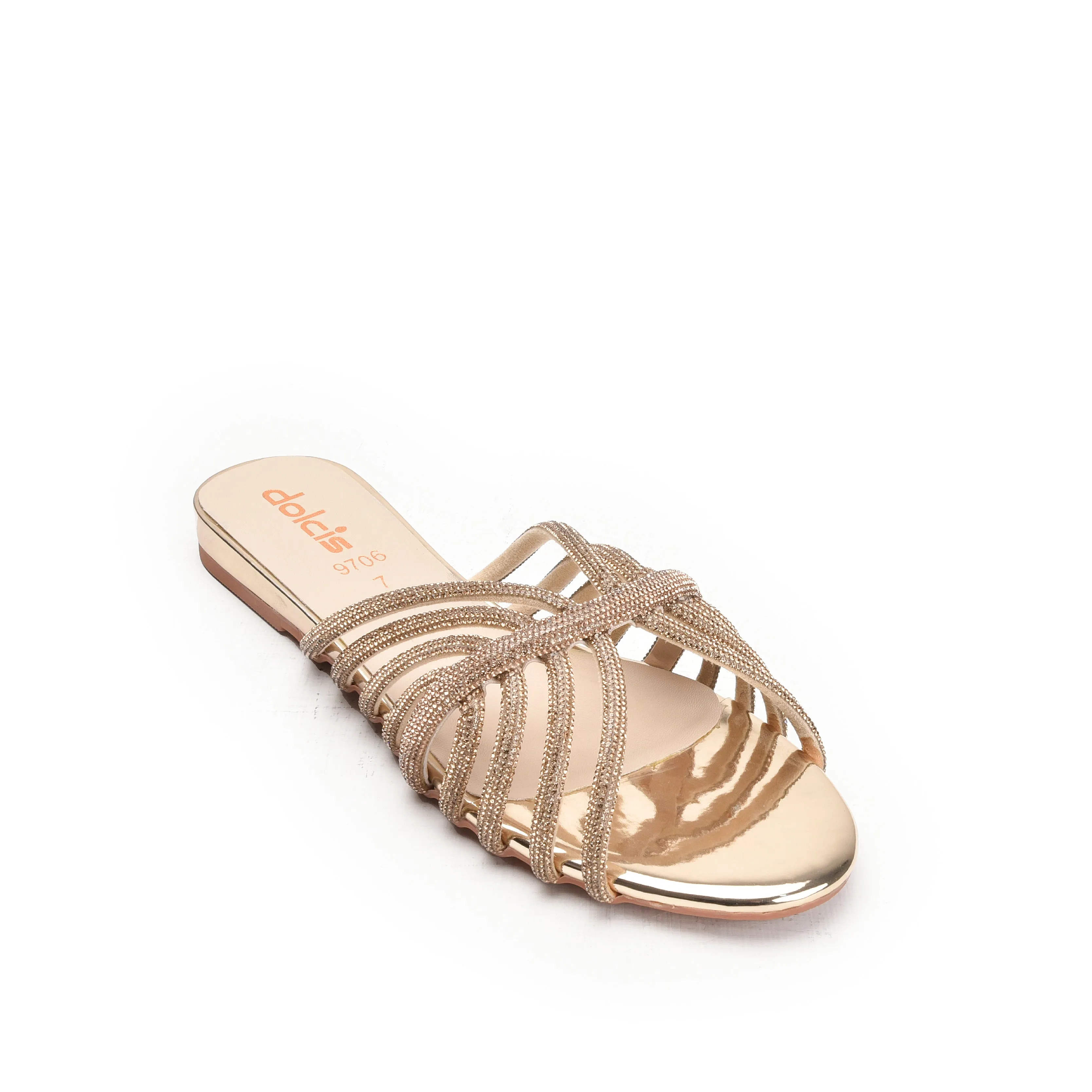 Elegant Gold Strappy Flats | 563K-X