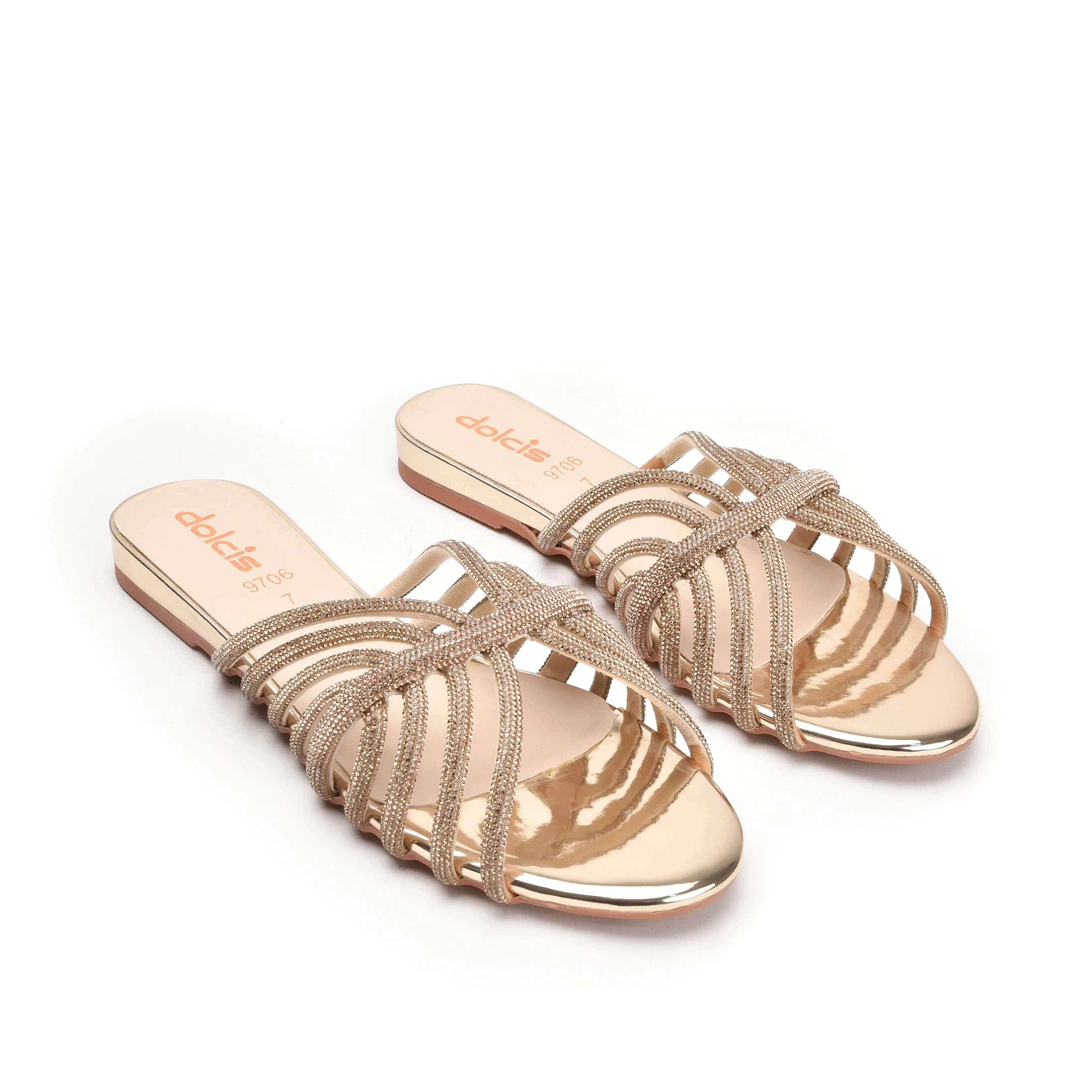 Elegant Gold Strappy Flats | 563K-X