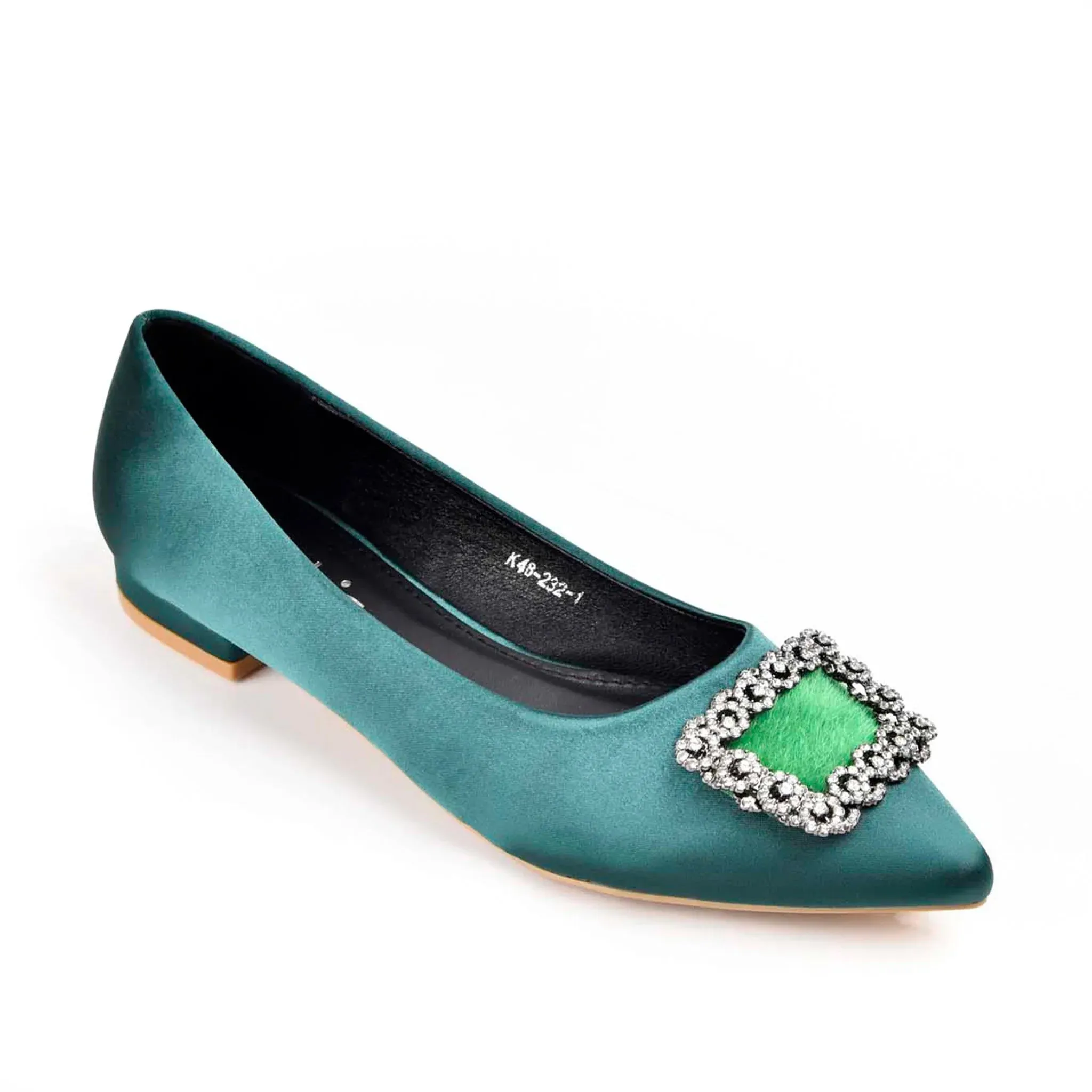 Elegant Teal Satin Flats with Crystal Embellishment | 469M-K