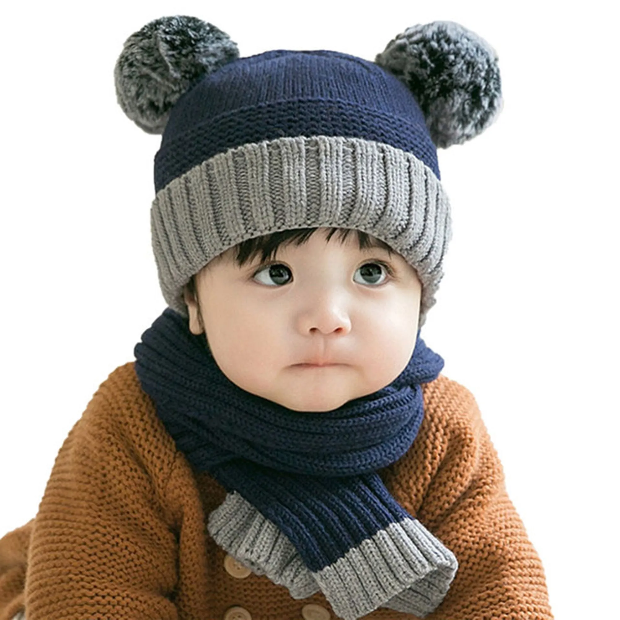 FabSeasons Kids Winter Skull / Beanie caps with scarf Set, fits for 6 Months - 3 Years Old Baby Boys & Girls / Toddler