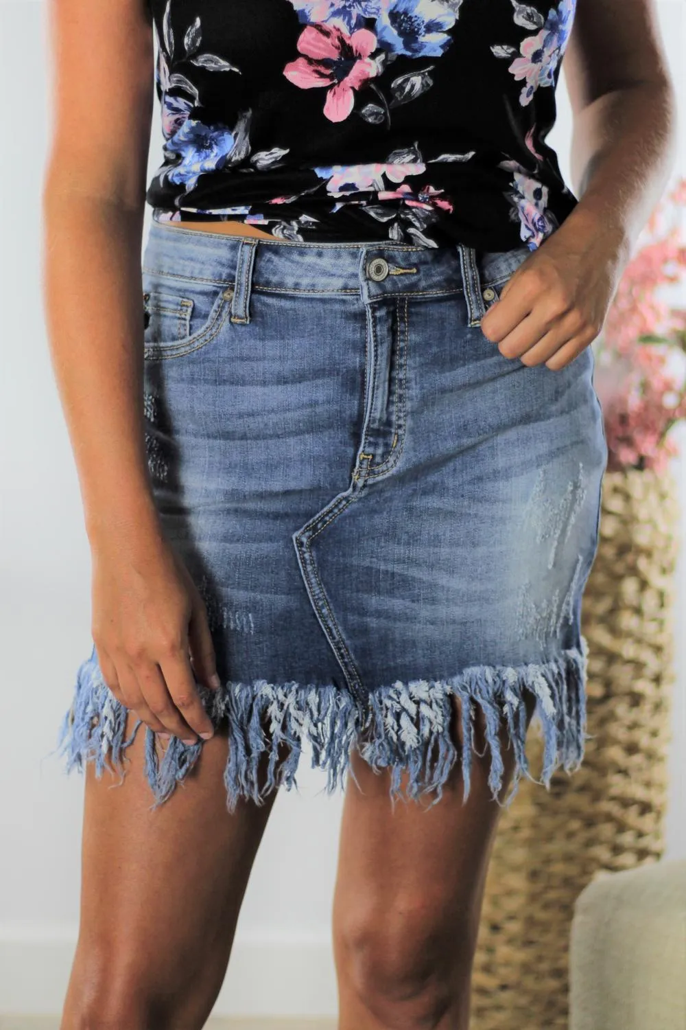 Fancy Frayed Denim Skirt