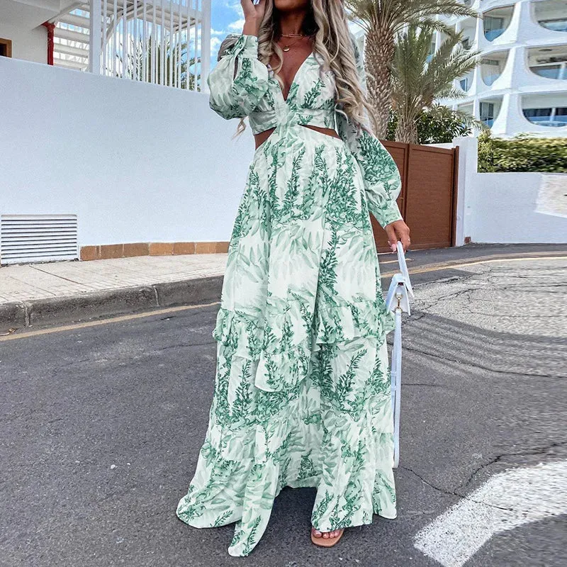 FashionSierra - 2024 Elegant V-neck Sleeveless Print Maxi Boho Dress