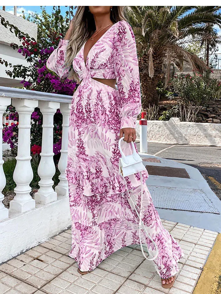 FashionSierra - 2024 Elegant V-neck Sleeveless Print Maxi Boho Dress