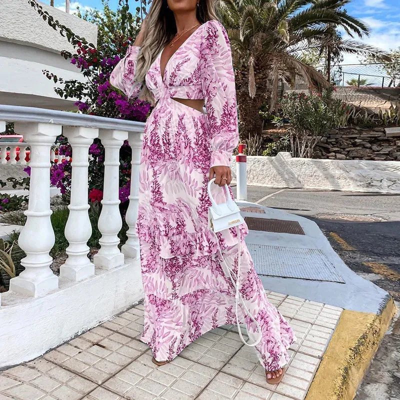 FashionSierra - 2024 Elegant V-neck Sleeveless Print Maxi Boho Dress