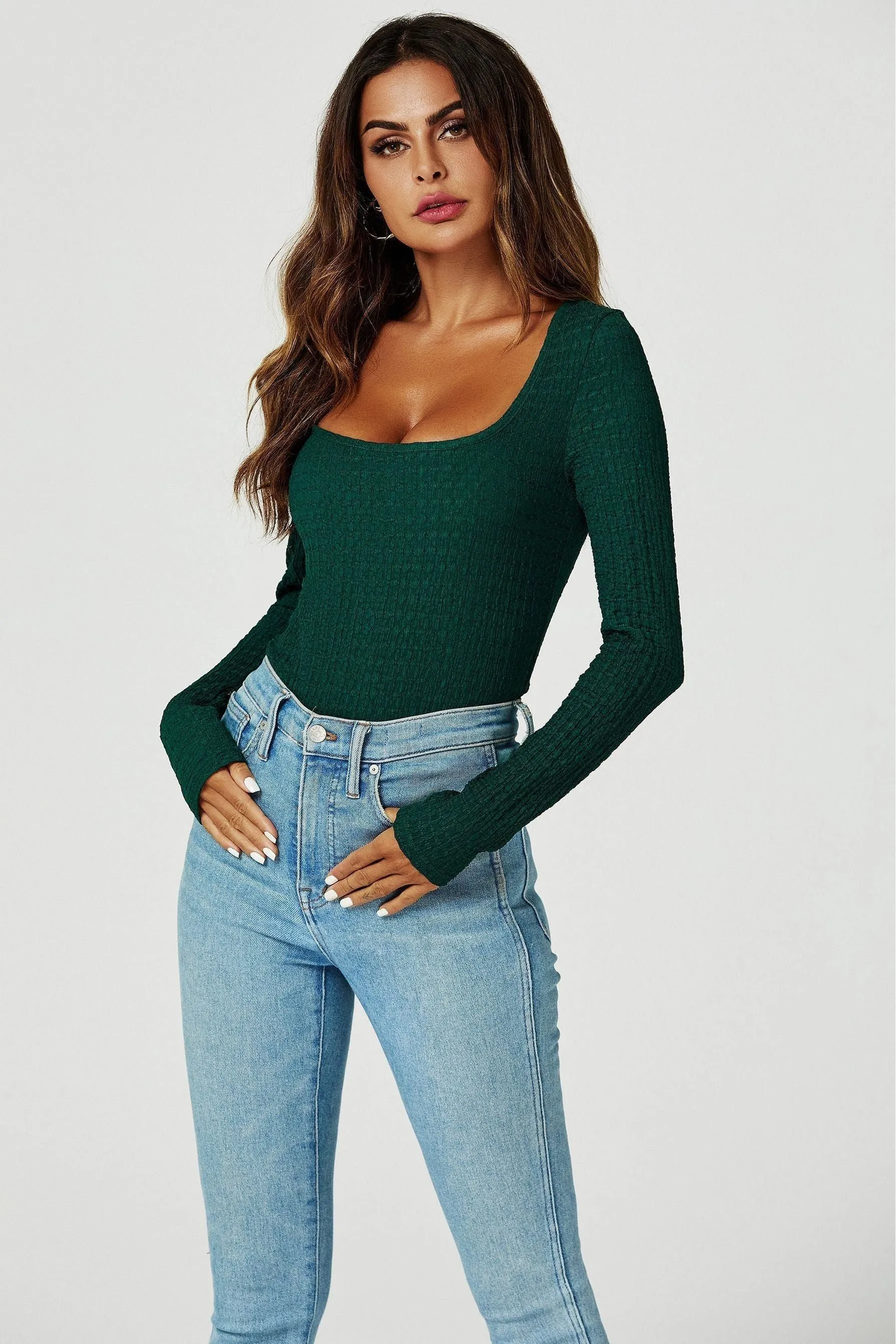 FS Collection Long Sleeved Top In Dark Green