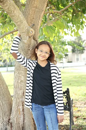 Girls’ Casual Cardi in Cream and Black