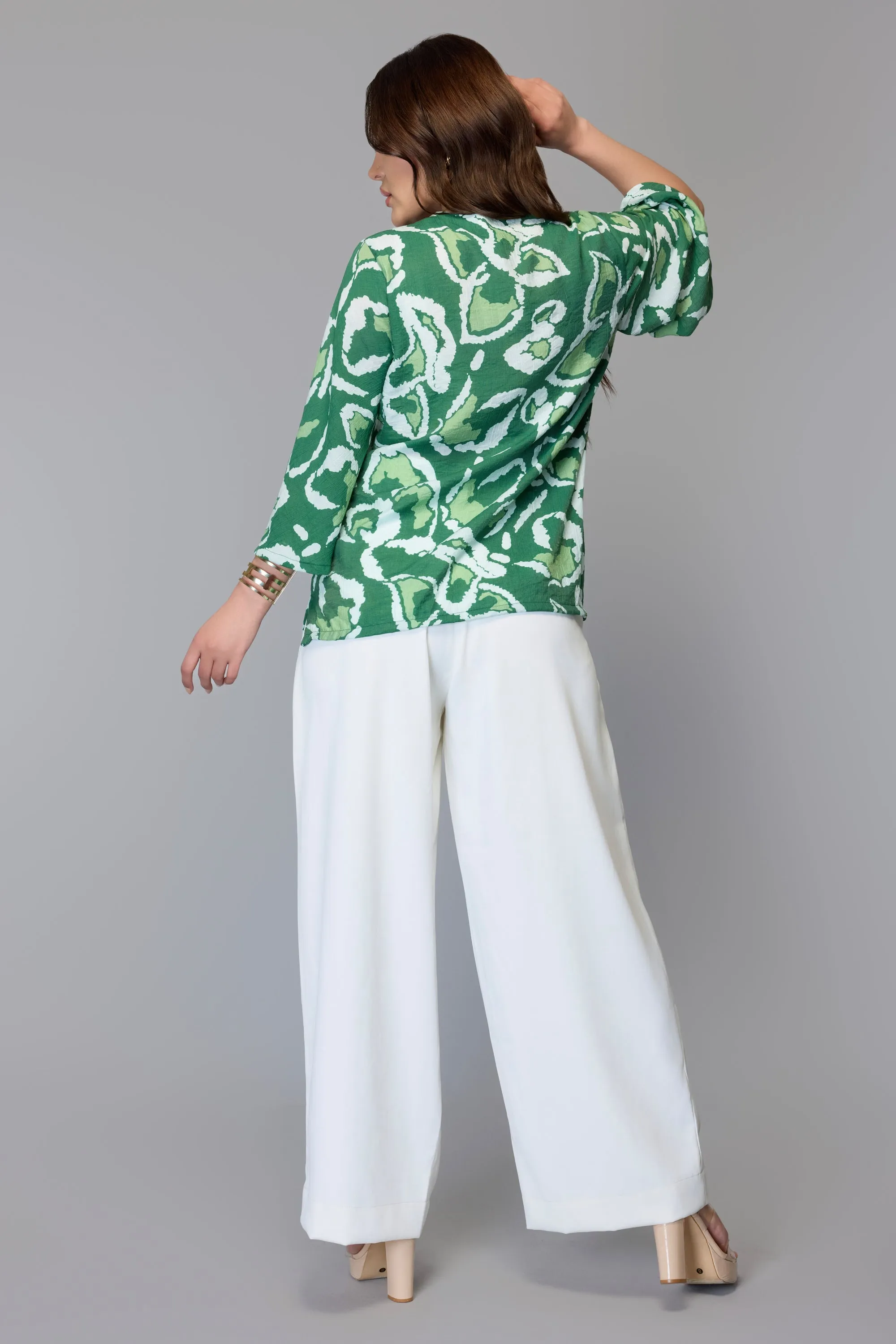 Green Abstract Bell Sleeve Top