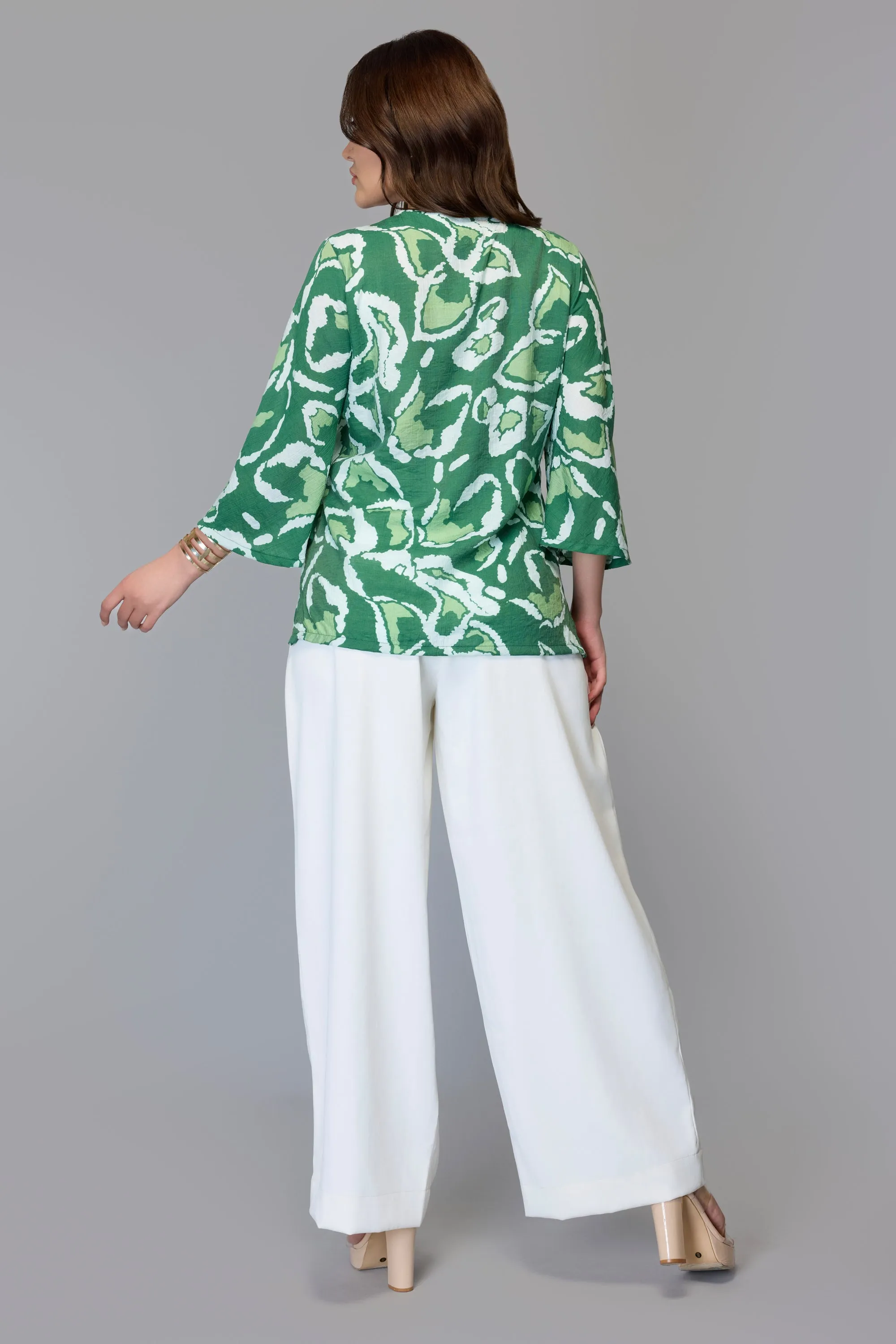 Green Abstract Bell Sleeve Top