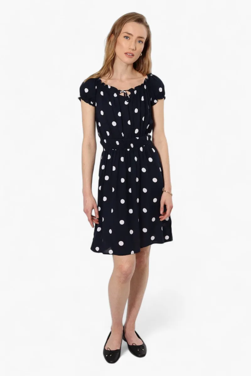 Impress Polka Dot Cap Sleeve Day Dress - Navy