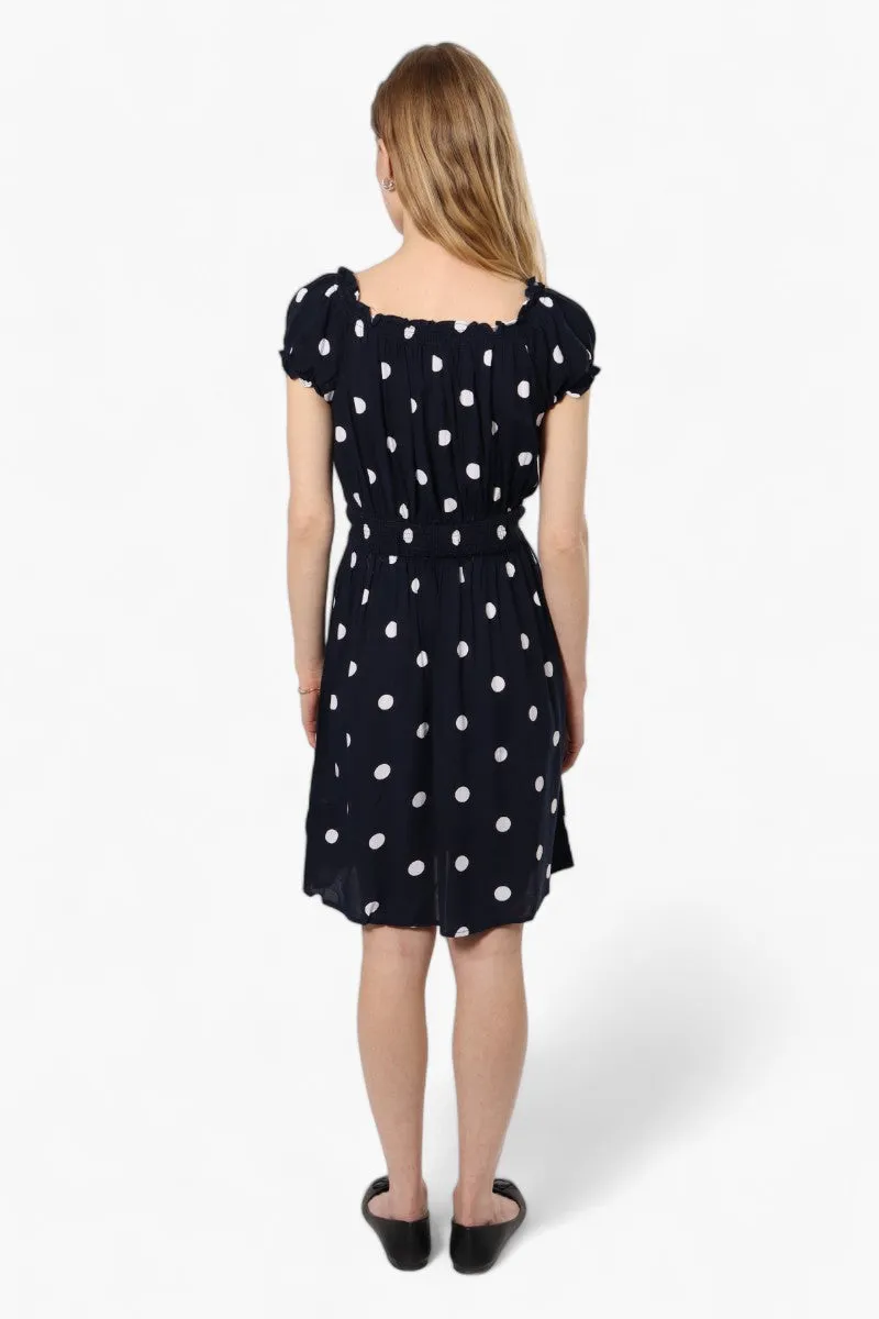 Impress Polka Dot Cap Sleeve Day Dress - Navy