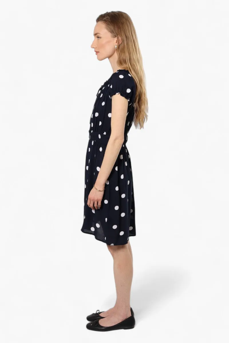 Impress Polka Dot Cap Sleeve Day Dress - Navy