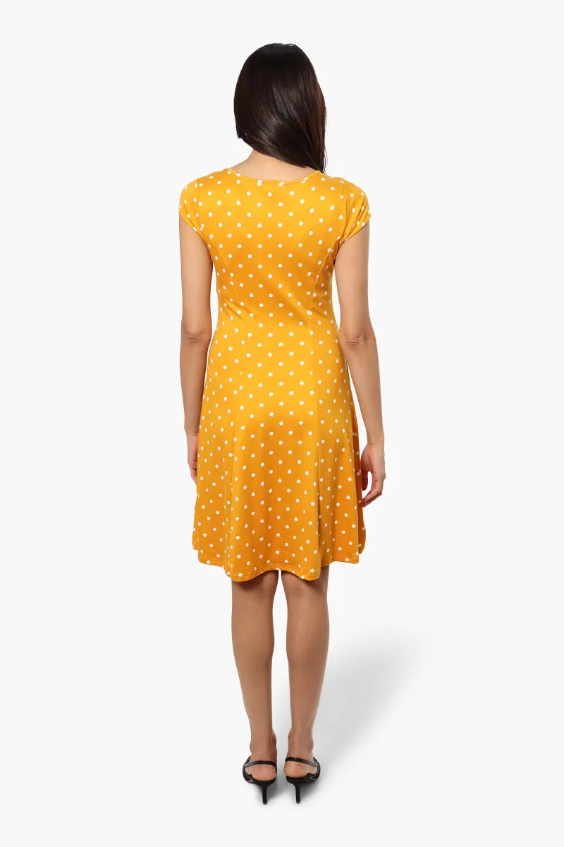 International INC Company Polka Dot Cap Sleeve Day Dress - Yellow