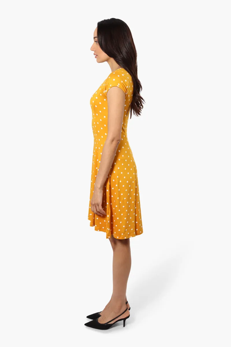 International INC Company Polka Dot Cap Sleeve Day Dress - Yellow