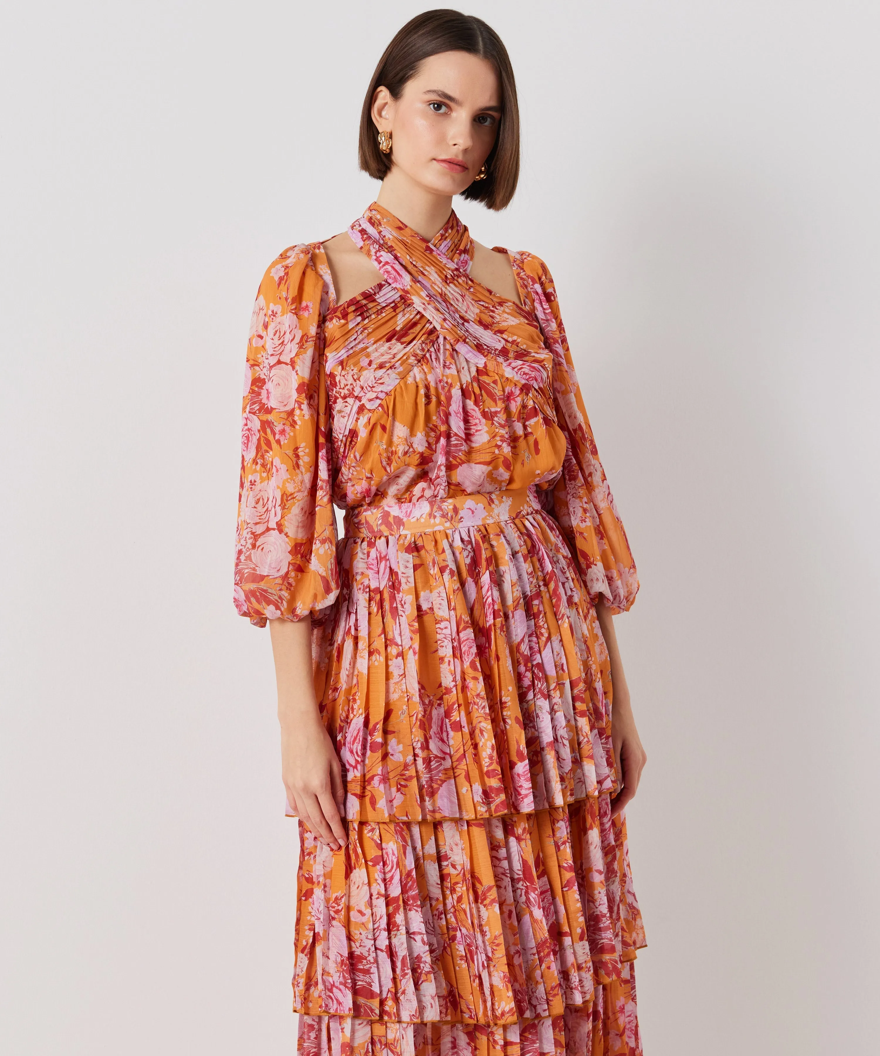 Ipekyol Floral Layered Midi Skirt Orange