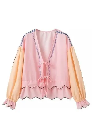 Jenny Color Block Tie Blouse