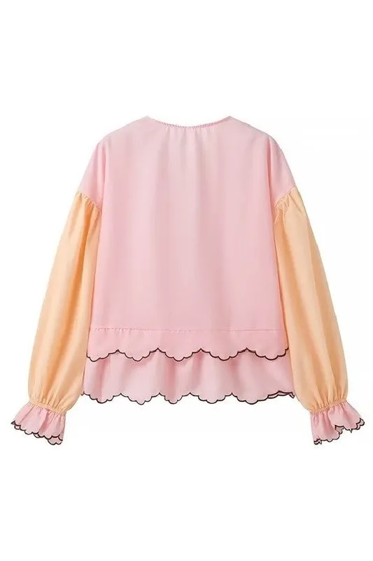 Jenny Color Block Tie Blouse