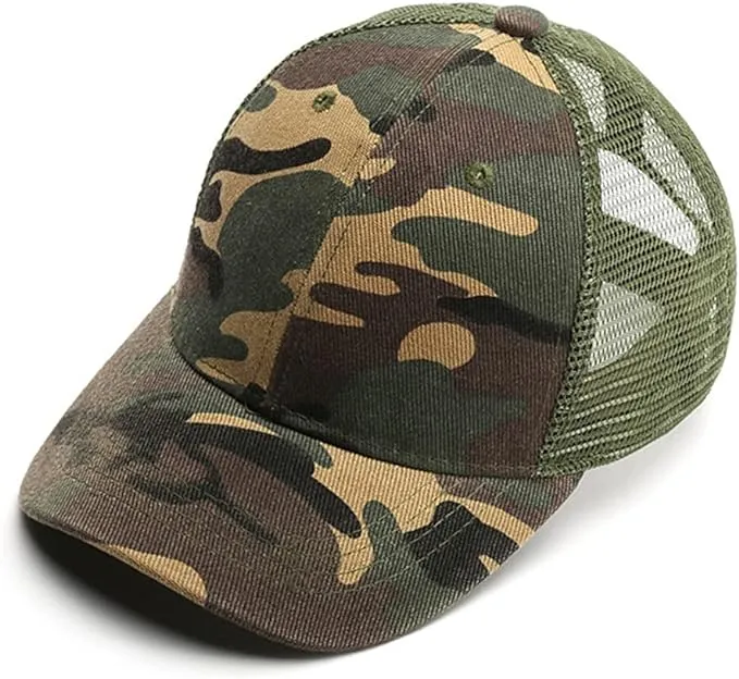 Kids Camo Baseball Cap Mesh Sun Hat Cotton Snapback Trucker Cap UV Protection Visor Headwear Quick Dry Breathable Outdoor Sports Hat Cap Cycling