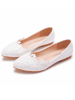 Lace Flat Heel Pointed Toe Wedding Flats Bridal Shoes